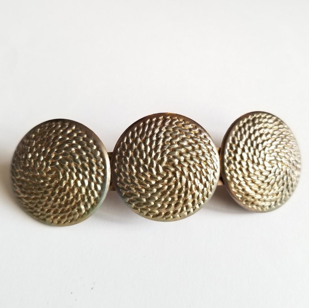 Vintage hair barrette by Phillips dark gold silver tone clip 3 circles